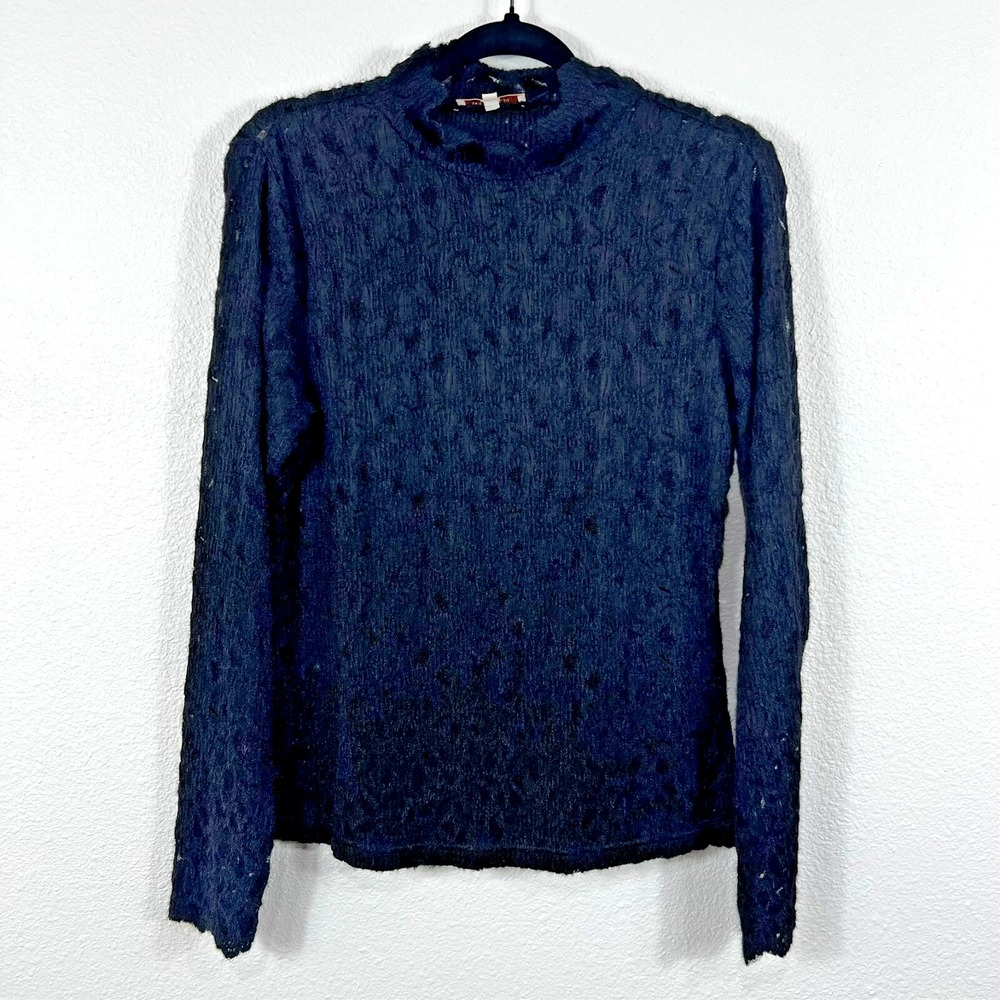 Skies Are Blue Sweater Black Lace Sheer Mock Neck Long Sleeve Top‎ Women's M